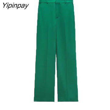 Yipinpay 2Pcs Spring Autumn Women Solid Blazer Suit 2023 Feather Office Outfits Elegant Jackets Coats Long Trousers Basic Outwear